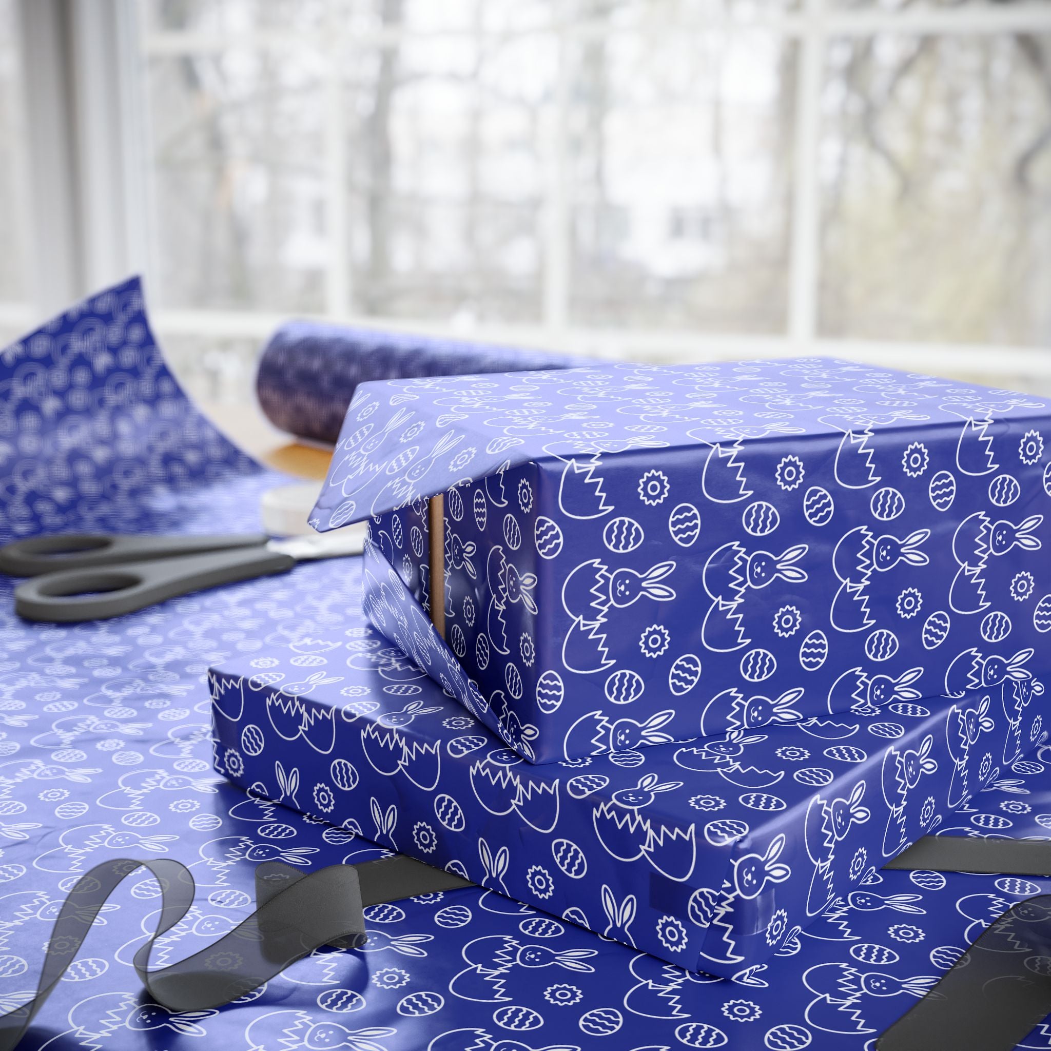 Easter Bunnies on Blue Wrapping Paper | Holiday Gift Wrapping Paper Roll