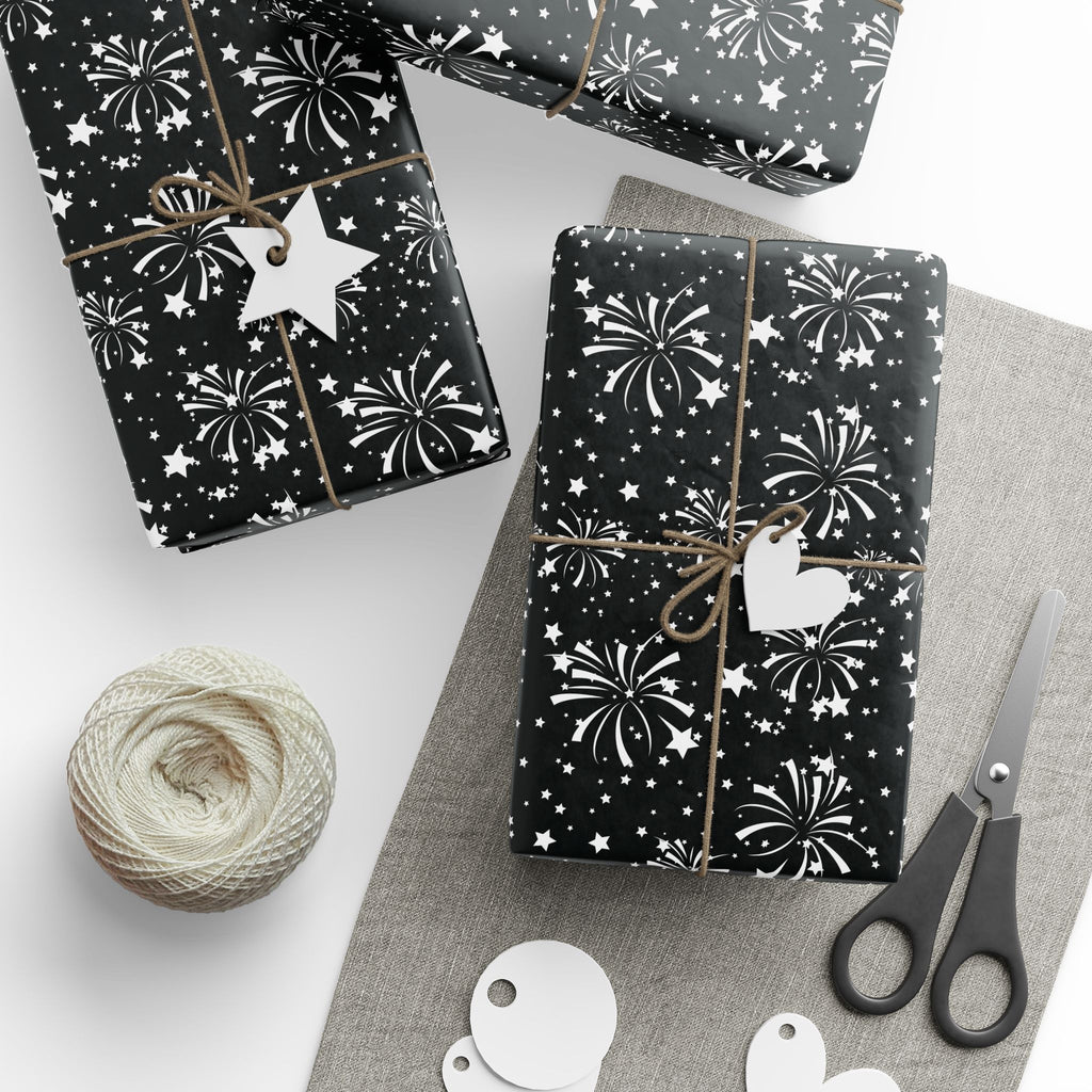 4th of July Black Sky Fireworks Wrapping Paper | Holiday Gift Wrapping Paper Roll