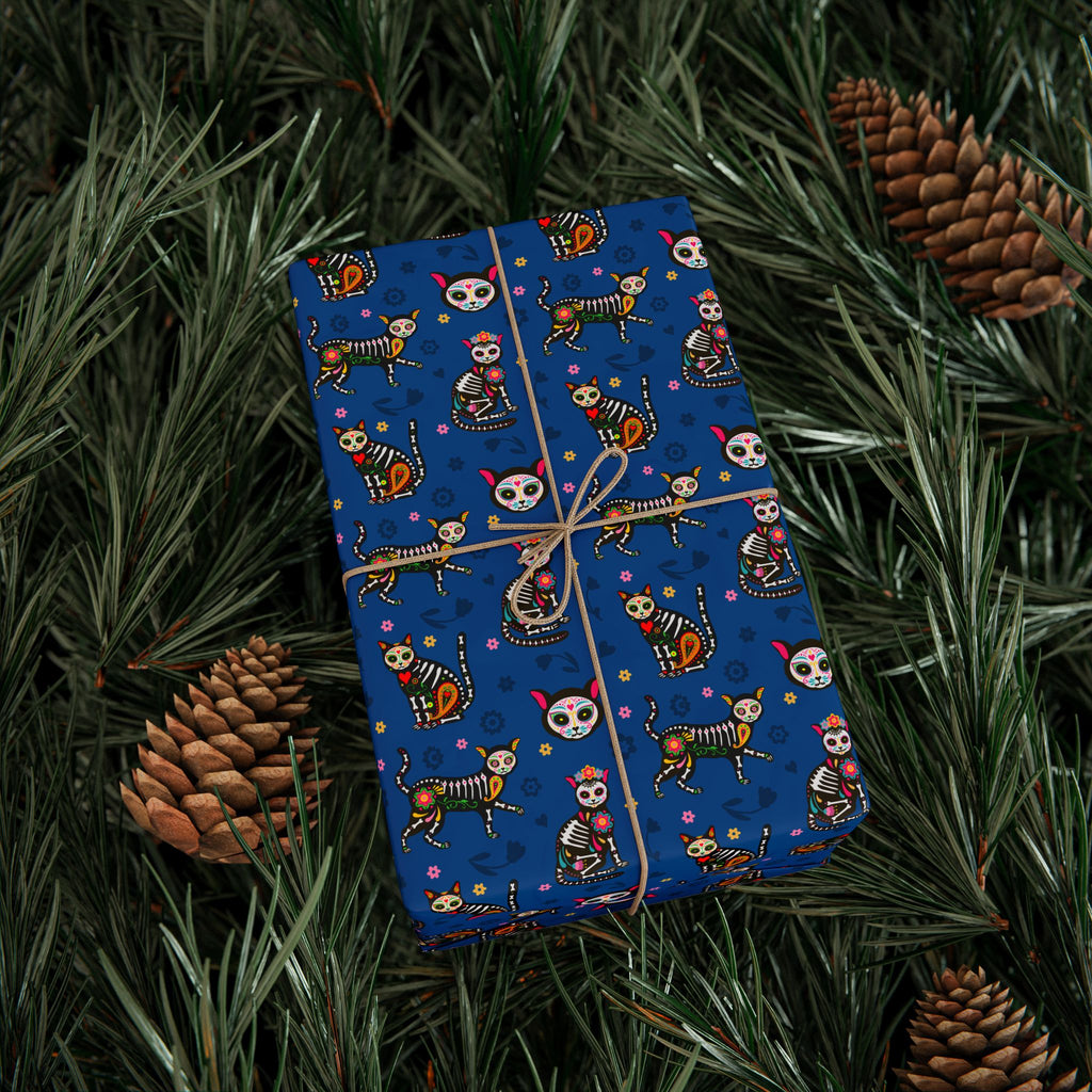 Day of the Dead Calavera Cats Wrapping Paper | Holiday Gift Wrapping Paper Roll