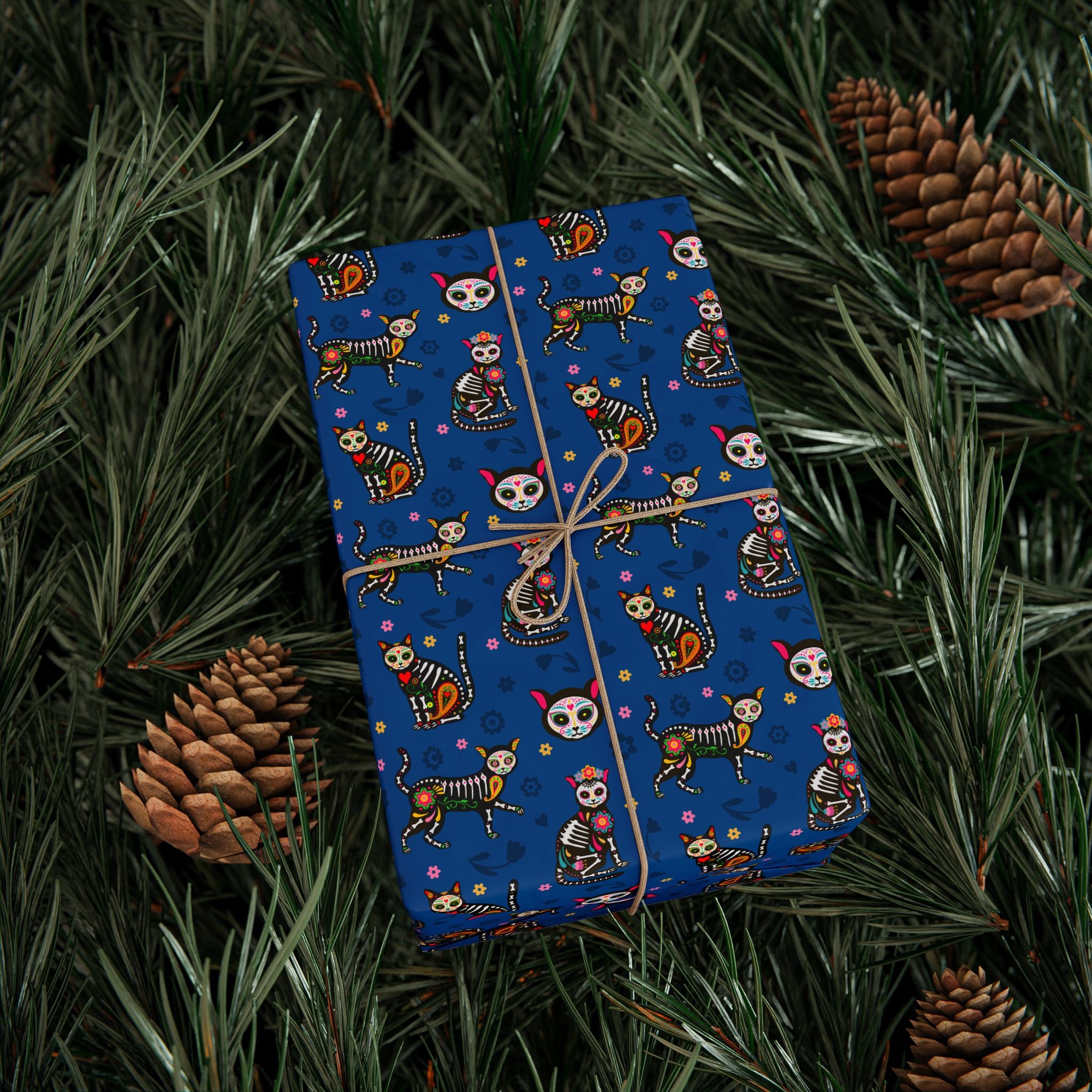 Day of the Dead Calavera Cats Wrapping Paper | Holiday Gift Wrapping Paper Roll