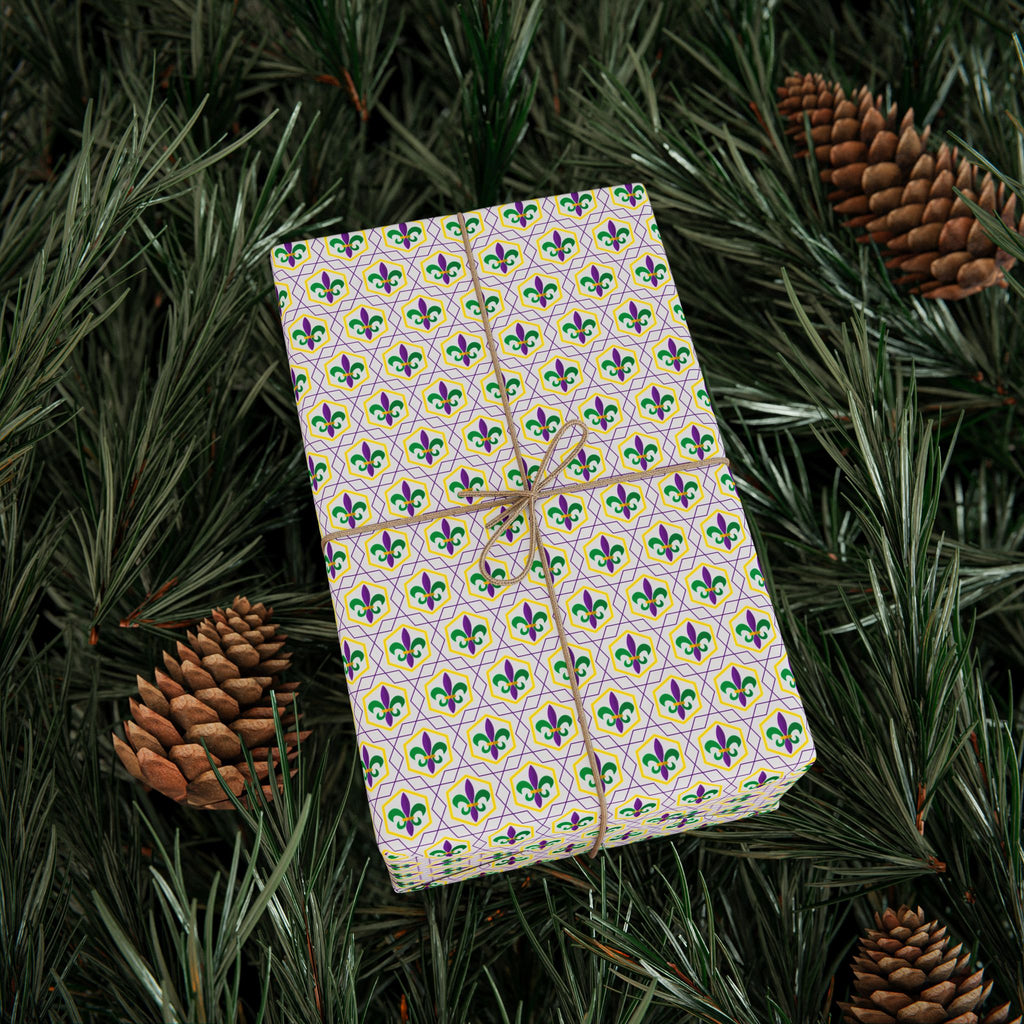 Mardis Gras Fleur De Lis Hexagons Wrapping Paper | Holiday Gift Wrapping Paper Roll