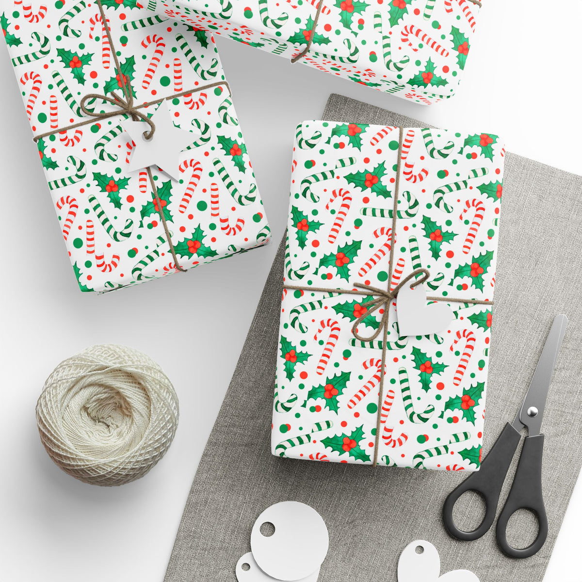 Christmas Candy Cane Holly Wrapping Paper | Holiday Gift Wrapping Paper Roll