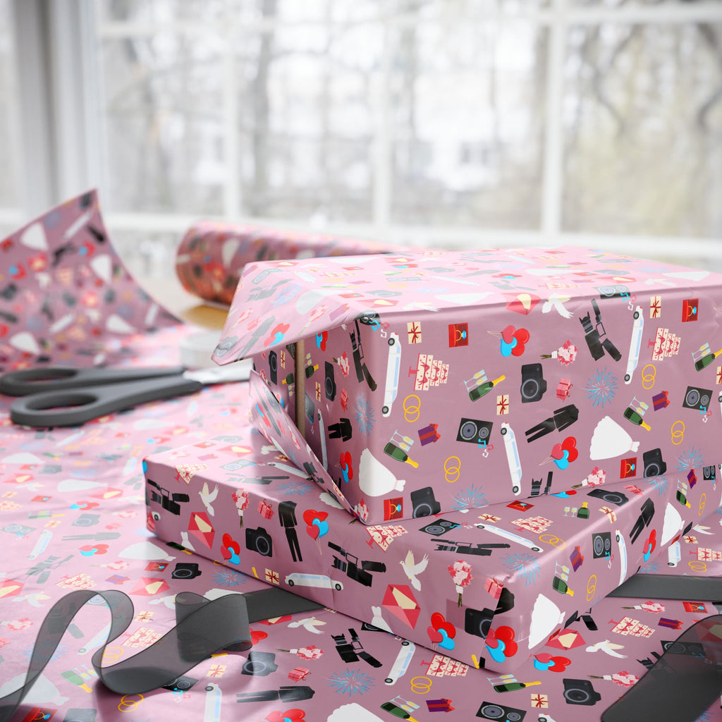 Traditional Wedding Icons Wrapping Paper Design - Holiday Gift Wrapping Paper Roll