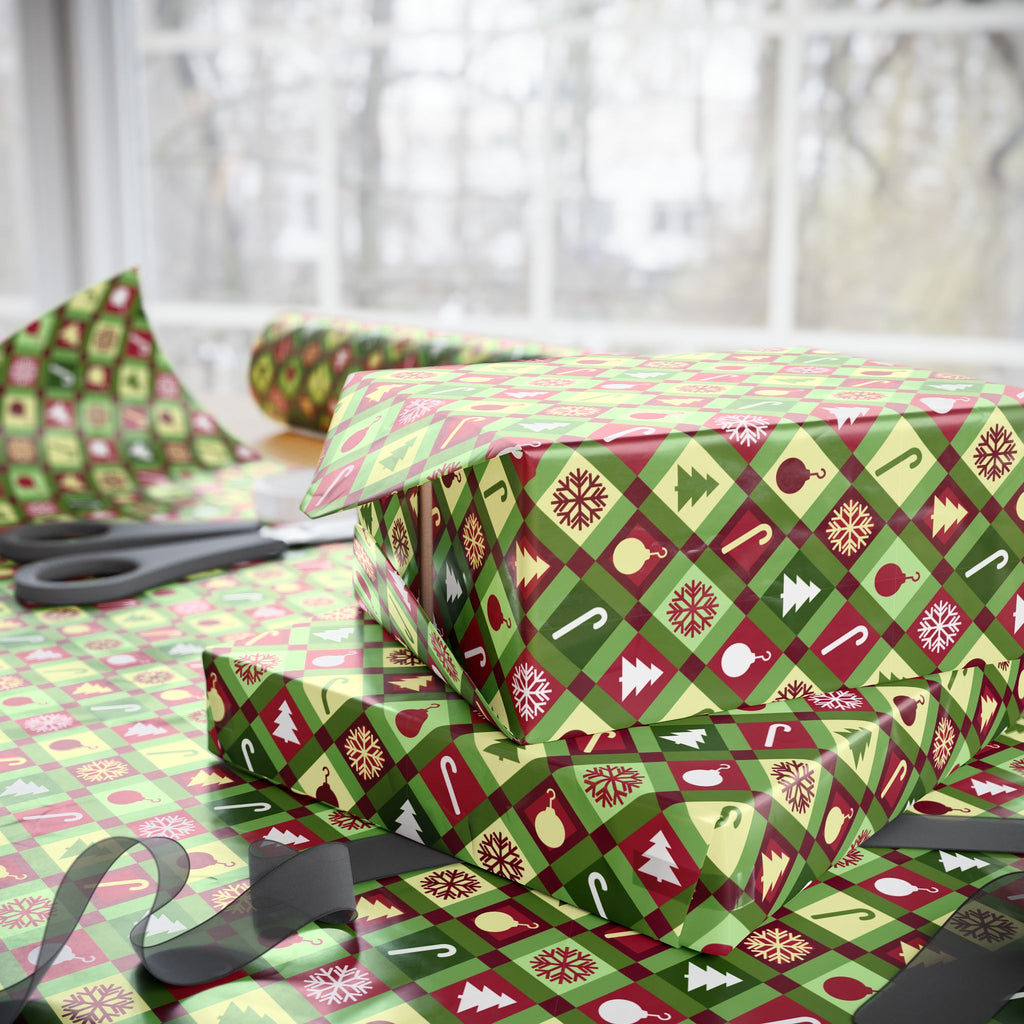 Christmas Quilt Wrapping Paper | Holiday Gift Wrapping Paper Roll