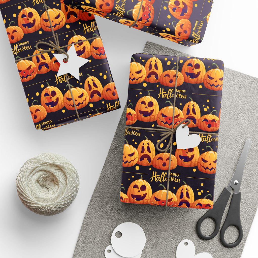 Halloween Pumpkin Lineup Wrapping Paper | Holiday Gift Wrapping Paper Roll