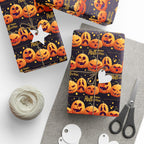 Halloween Pumpkin Lineup Wrapping Paper | Holiday Gift Wrapping Paper Roll