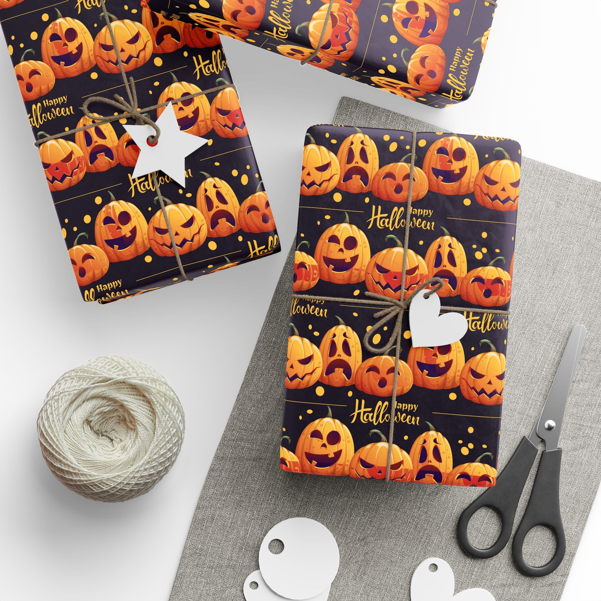 Halloween Pumpkin Lineup Wrapping Paper | Holiday Gift Wrapping Paper Roll