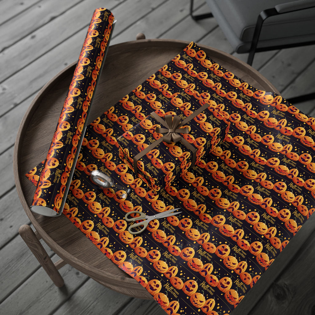 Halloween Pumpkin Lineup Wrapping Paper | Holiday Gift Wrapping Paper Roll
