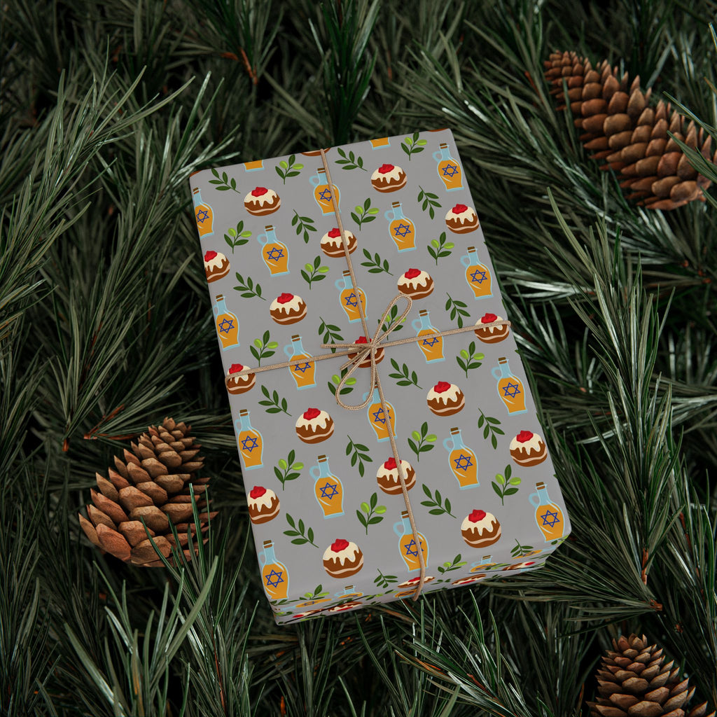 Hanukkah Olive Branches Wrapping Paper | Holiday Gift Wrapping Paper Roll
