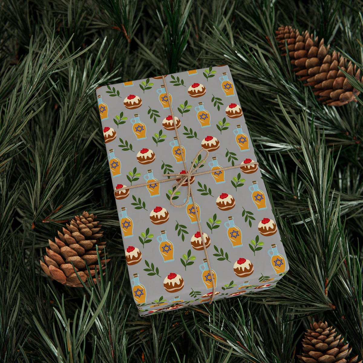 Hanukkah Olive Branches Wrapping Paper | Holiday Gift Wrapping Paper Roll