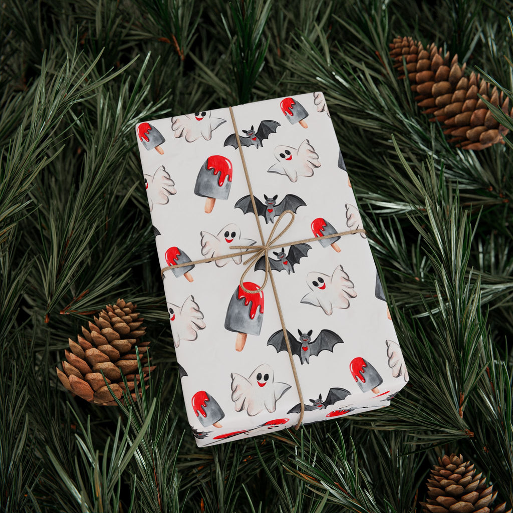 Halloween Watercolor Happy Ghosts Wrapping Paper | Holiday Gift Wrapping Paper Roll