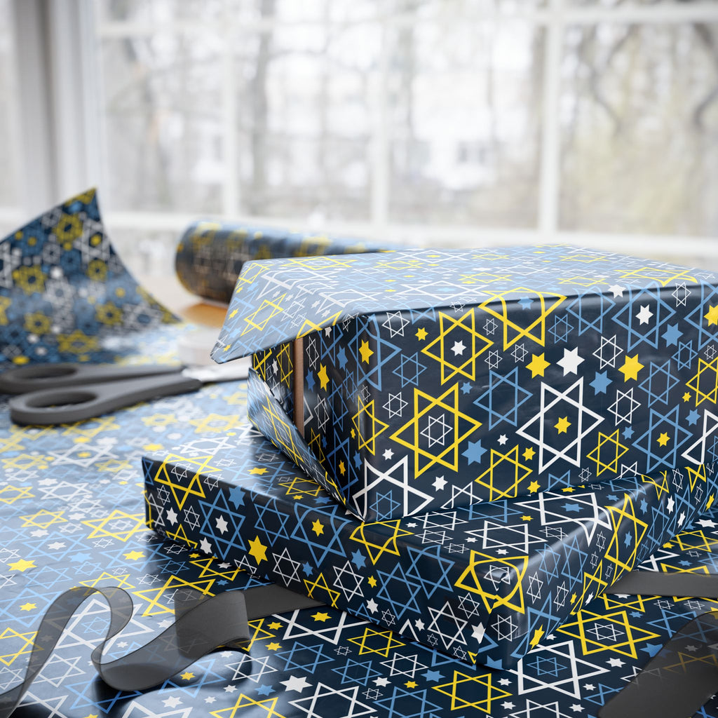 Hanukkah Thematic Stars Wrapping Paper | Holiday Gift Wrapping Paper Roll