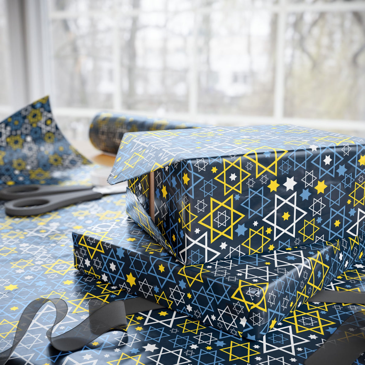 Hanukkah Thematic Stars Wrapping Paper | Holiday Gift Wrapping Paper Roll