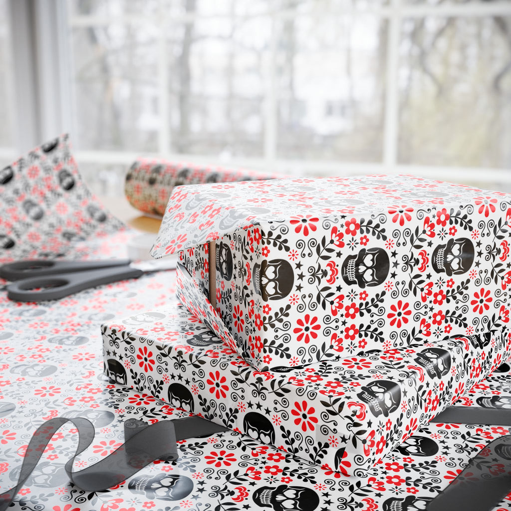 Day of the Dead Black & Red Celebration Wrapping Paper | Holiday Gift Wrapping Paper Roll