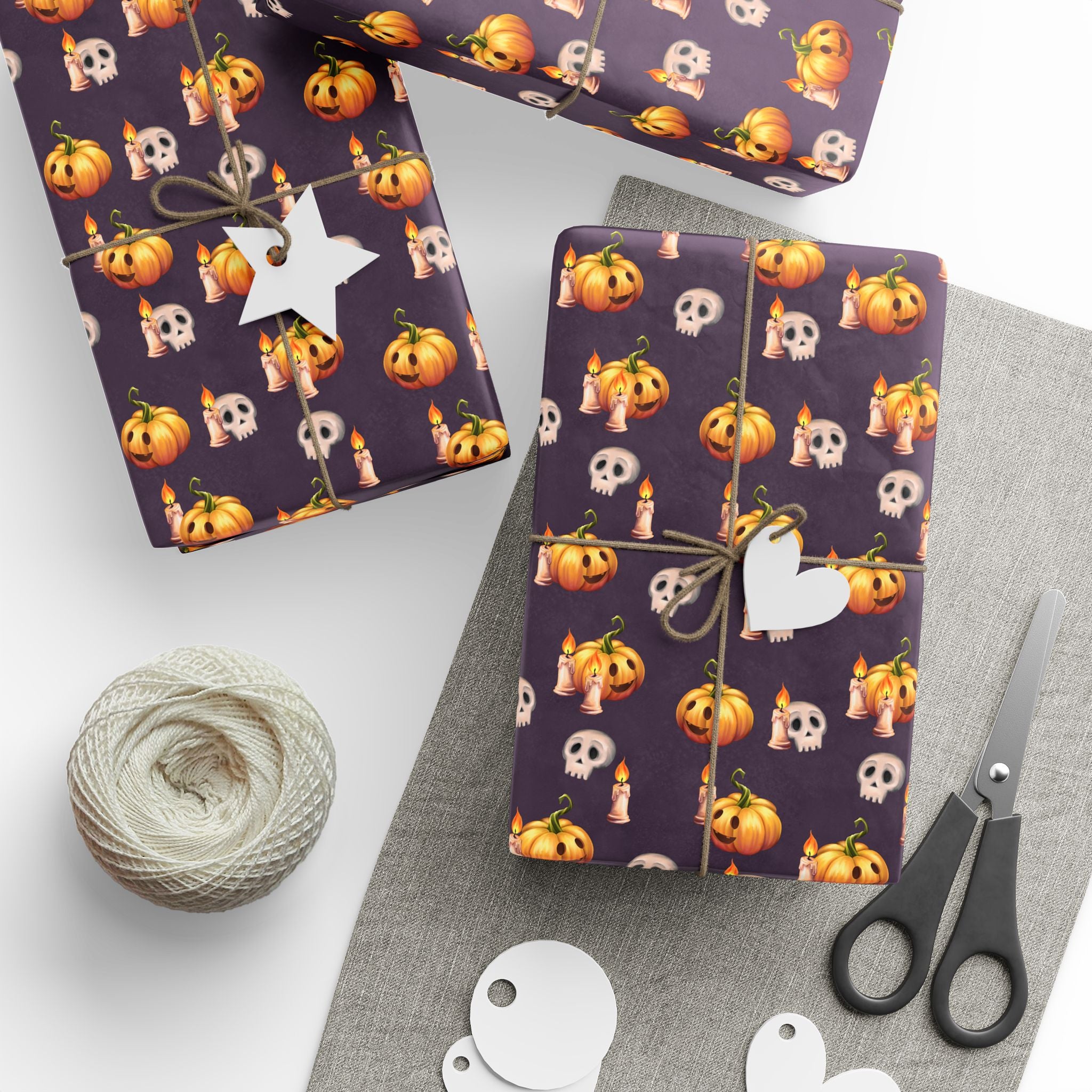 Halloween Pumpkin Candles Wrapping Paper | Holiday Gift Wrapping Paper Roll