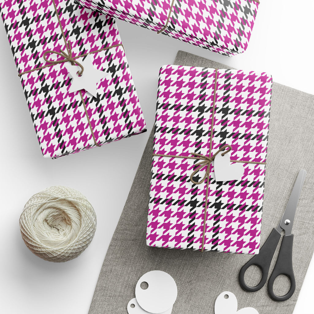Houndstooth Wrapping Paper Design Hot Pink 013 - Holiday Gift Wrapping Paper Roll