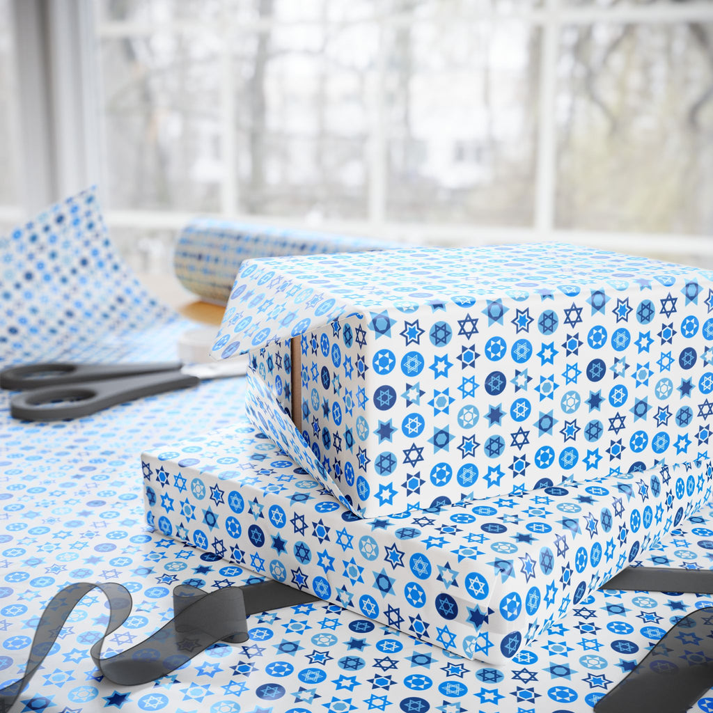 Hanukkah Star of David Collage Wrapping Paper | Holiday Gift Wrapping Paper Roll