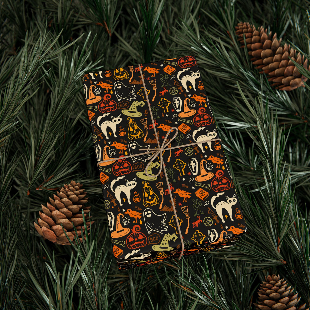 Halloween Iconic Outlines Wrapping Paper | Holiday Gift Wrapping Paper Roll