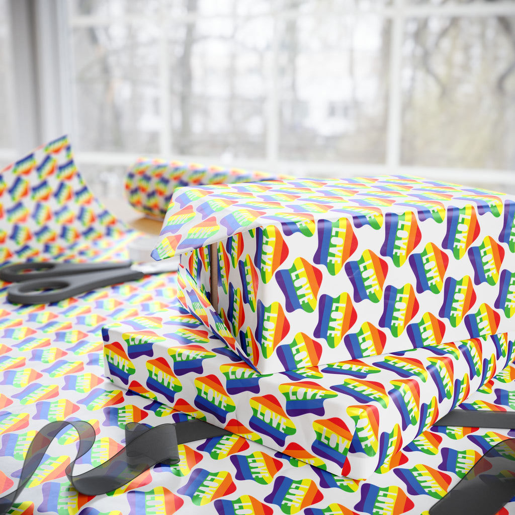 Pride Rainbow Love Blurbs Wrapping Paper Design | Holiday Gift Wrapping Paper Roll