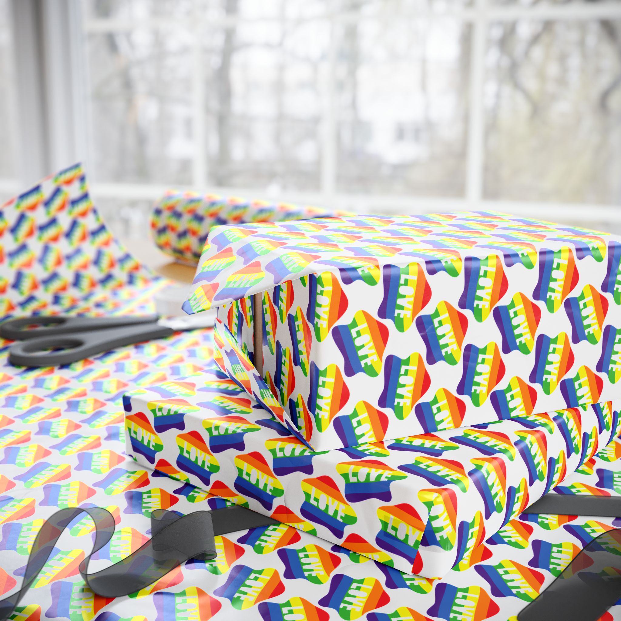 Pride Rainbow Love Blurbs Wrapping Paper Design | Holiday Gift Wrapping Paper Roll