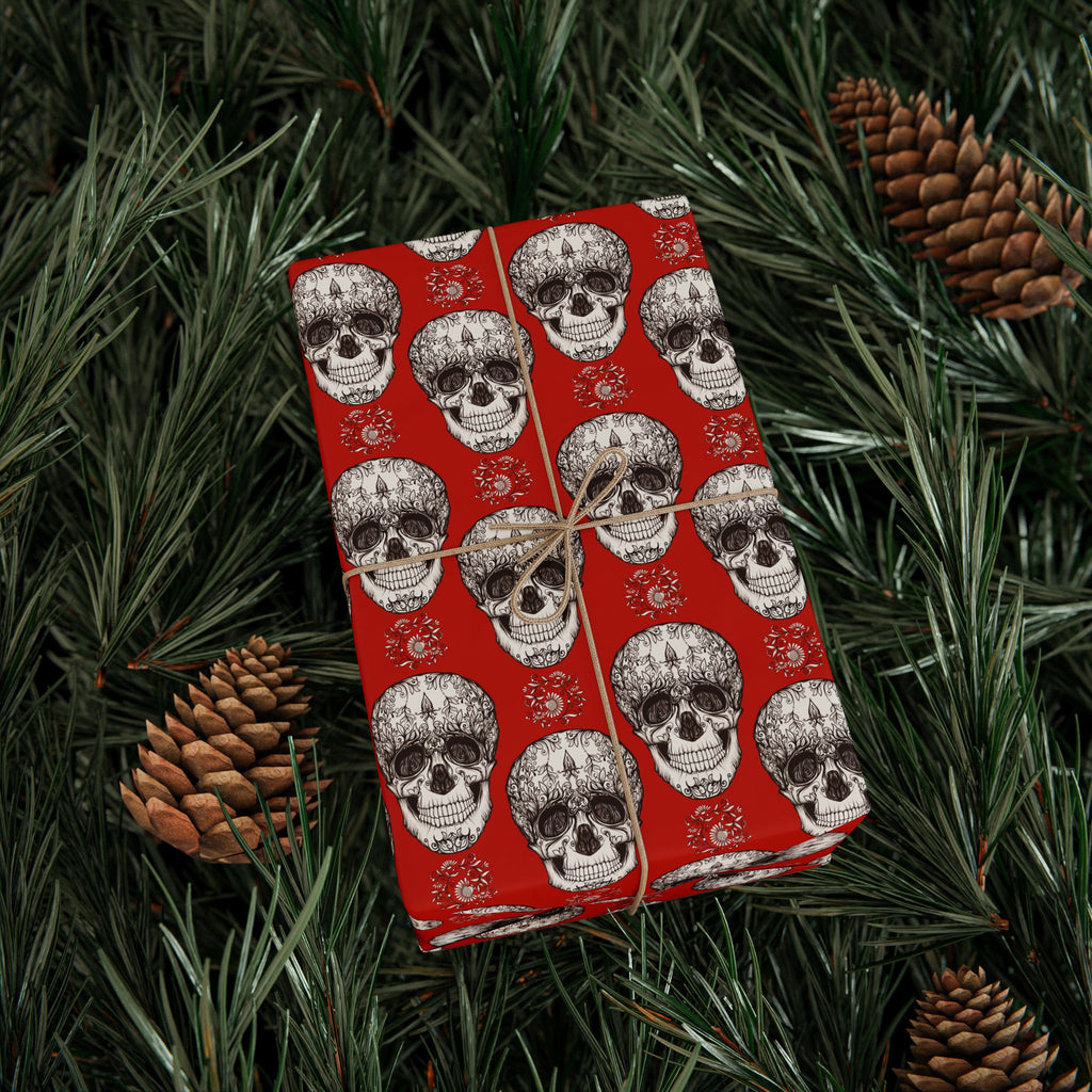 Day of the Dead Red Floral Sugar Skulls Wrapping Paper | Holiday Gift Wrapping Paper Roll