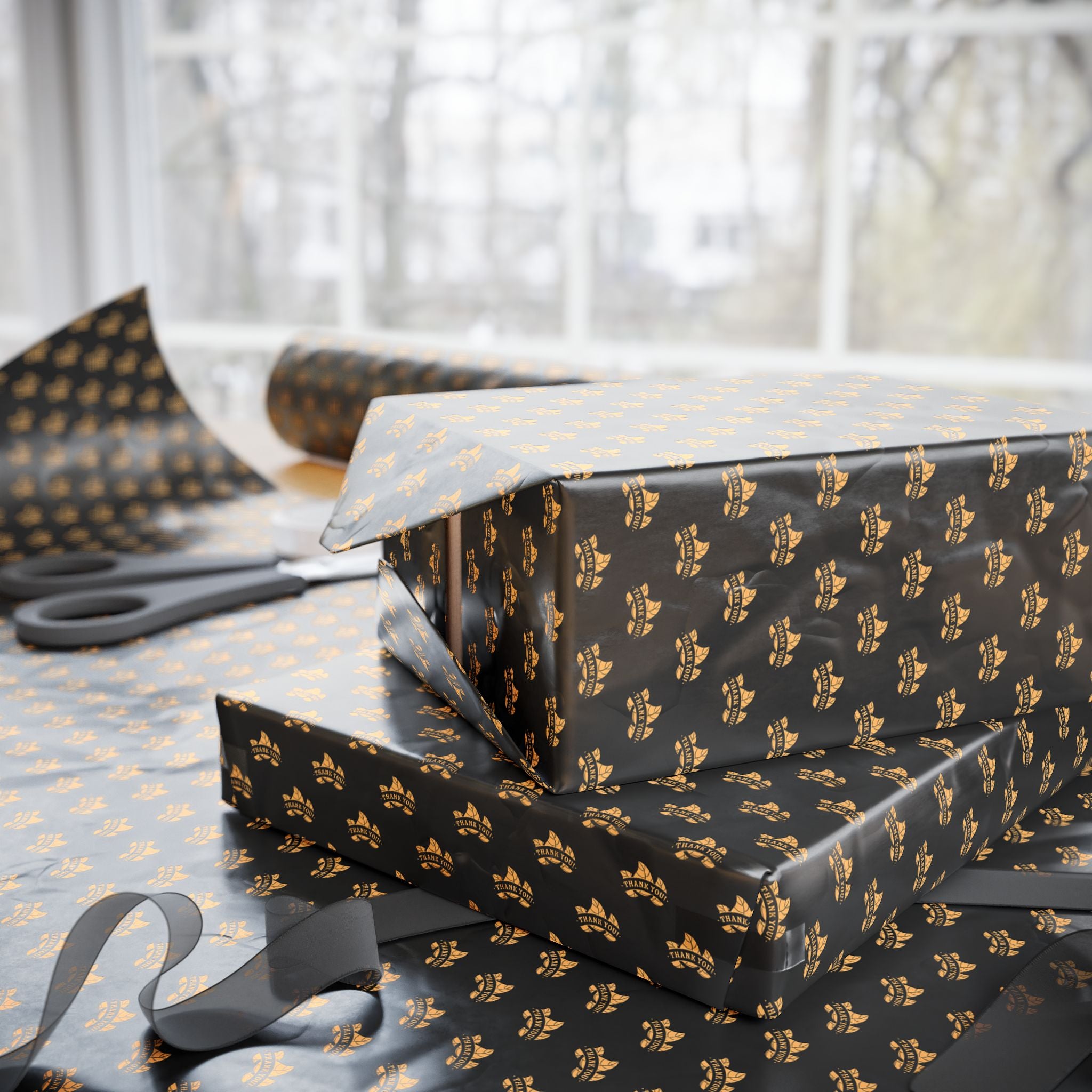 Thank You Golden Leaves Wrapping Paper Design | Holiday Gift Wrapping Paper Roll