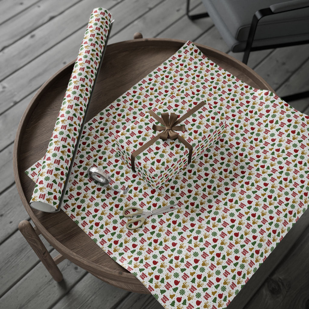 New Year's Glittered Gold Wrapping Paper - Holiday Gift Wrapping Paper Roll