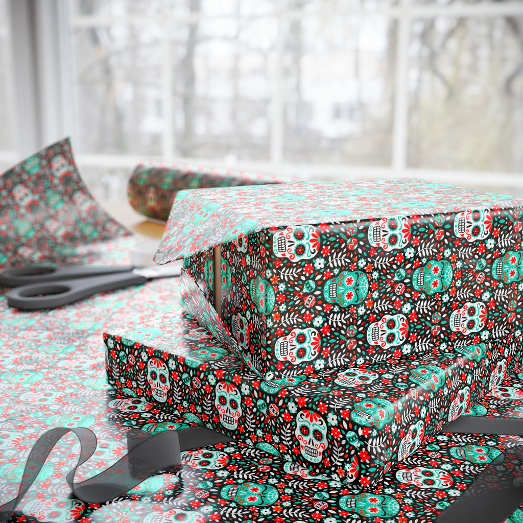 Day of the Dead Shaker Skulls Wrapping Paper | Holiday Gift Wrapping Paper Roll