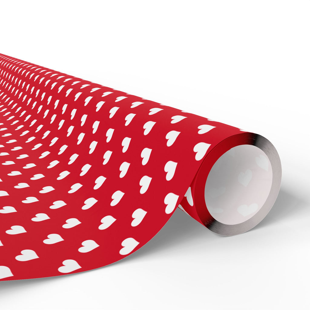 Valentine’s Day White Hearts on Red Wrapping Paper | Holiday Gift Wrapping Paper Roll