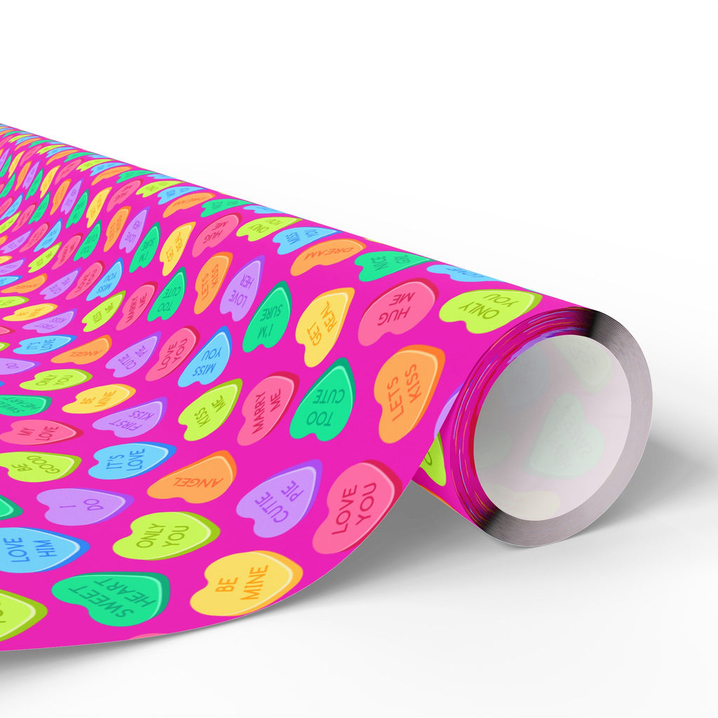 Valentine's Day Candy Hearts on Pink Wrapping Paper | Holiday Gift Wrapping Paper Roll