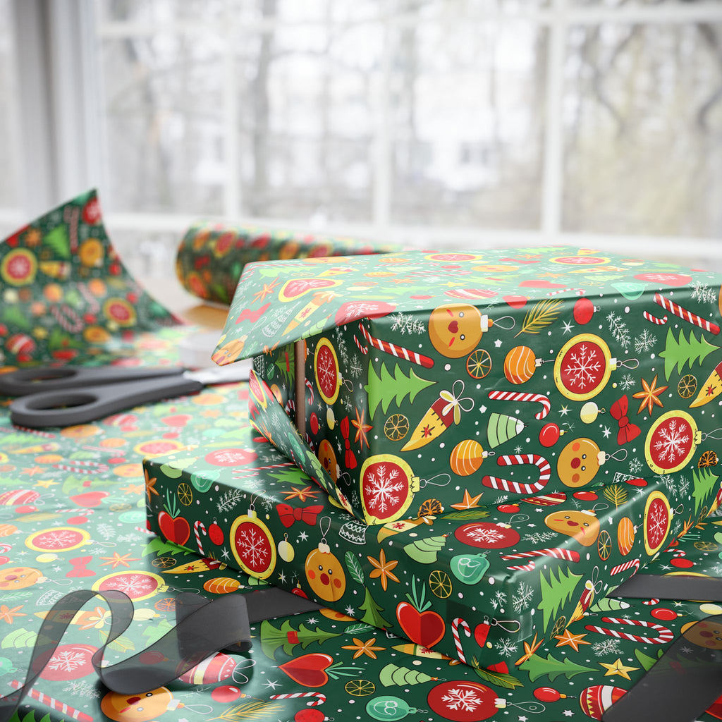 Christmas Cartoon Icons Wrapping Paper | Holiday Gift Wrapping Paper Roll