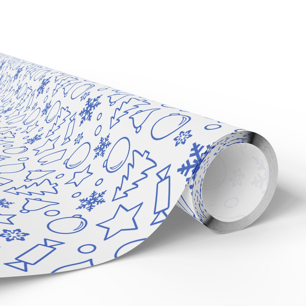 Christmas Blue Line Art Wrapping Paper | Holiday Gift Wrapping Paper
