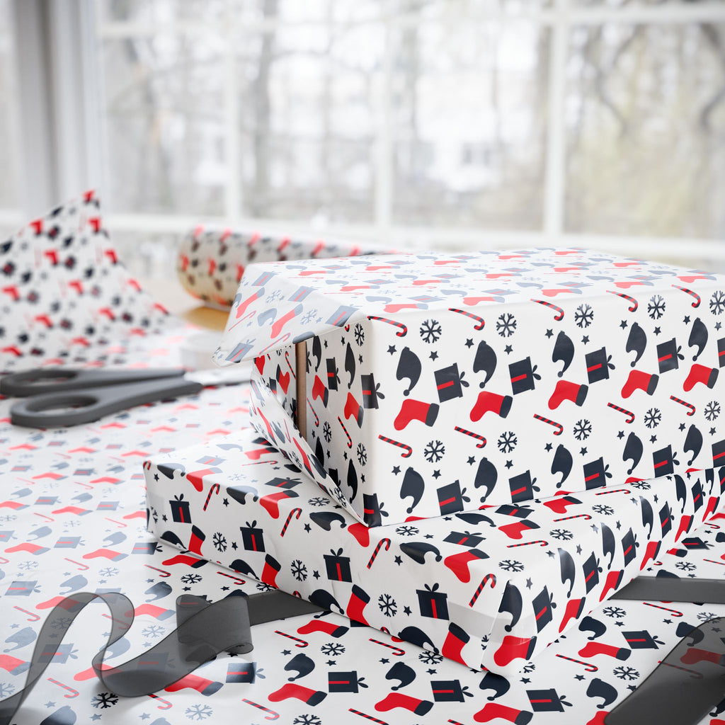 Christmas Red and Blue Stockings Wrapping Paper | Holiday Gift Wrapping Paper Roll