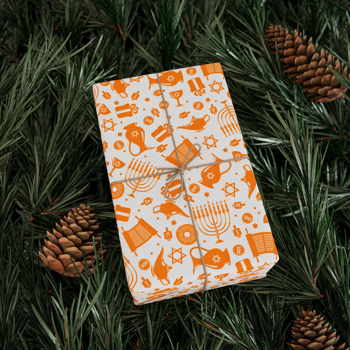 Hanukkah Orange Elements Wrapping Paper | Holiday Gift Wrapping Paper Roll