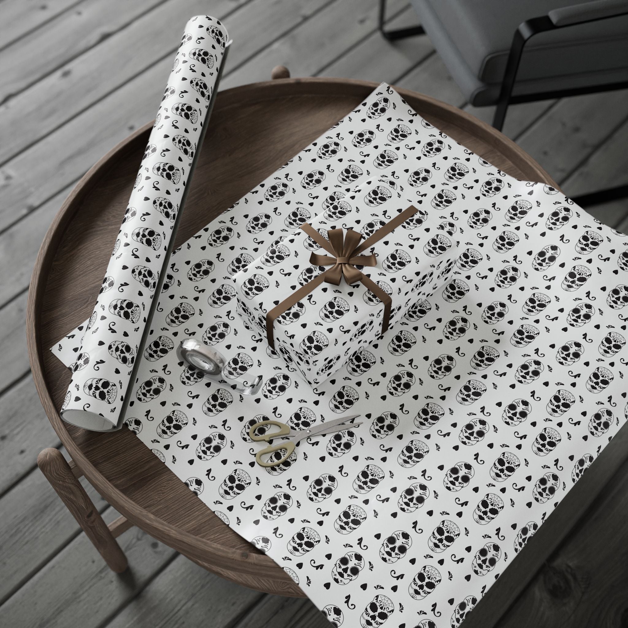 Day of the Dead Glamorous Black & White Sugar Skulls Wrapping Paper | Holiday Gift Wrapping Paper Roll