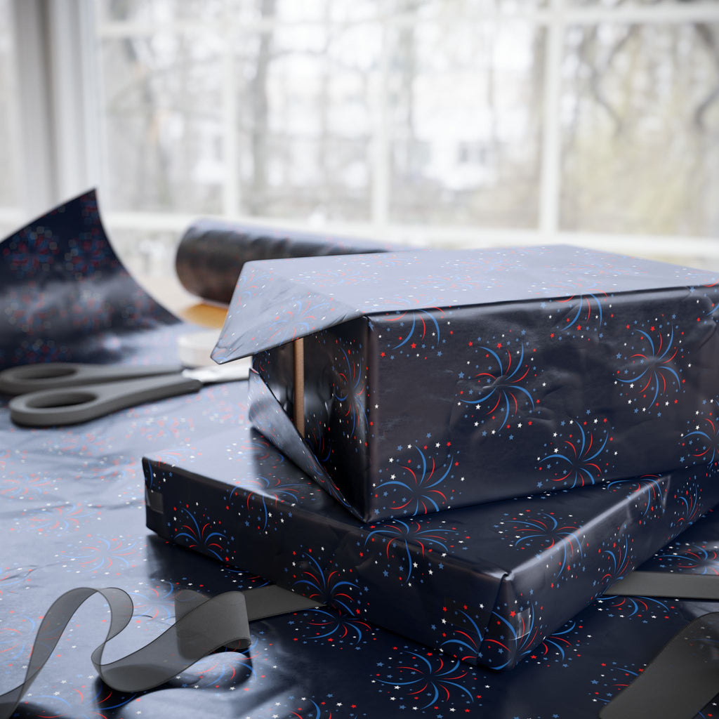 4th of July Navy Fireworks Wrapping Paper | Holiday Gift Wrapping Paper Roll