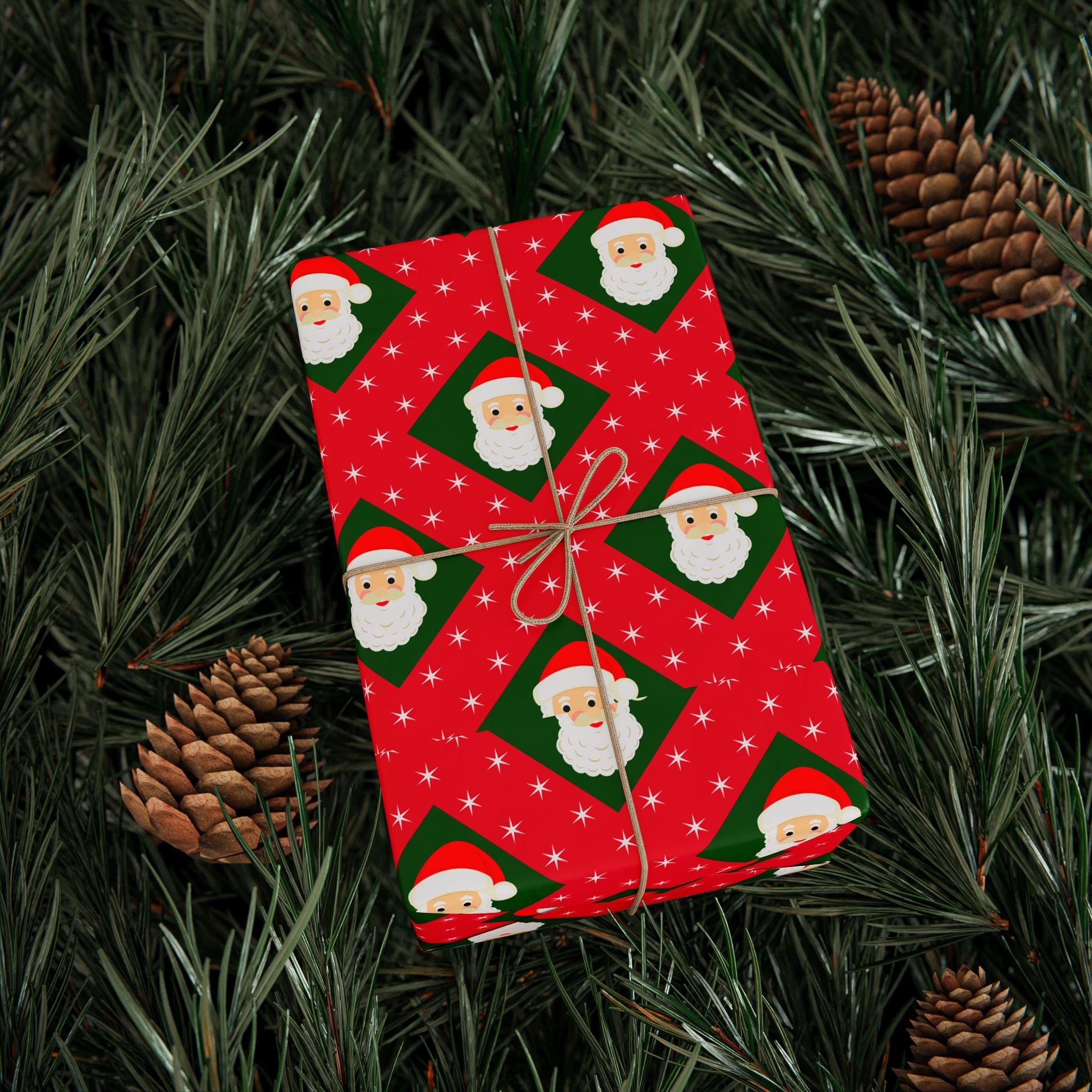 Christmas Checkerboard Santa Wrapping Paper | Holiday Gift Wrapping Paper Roll