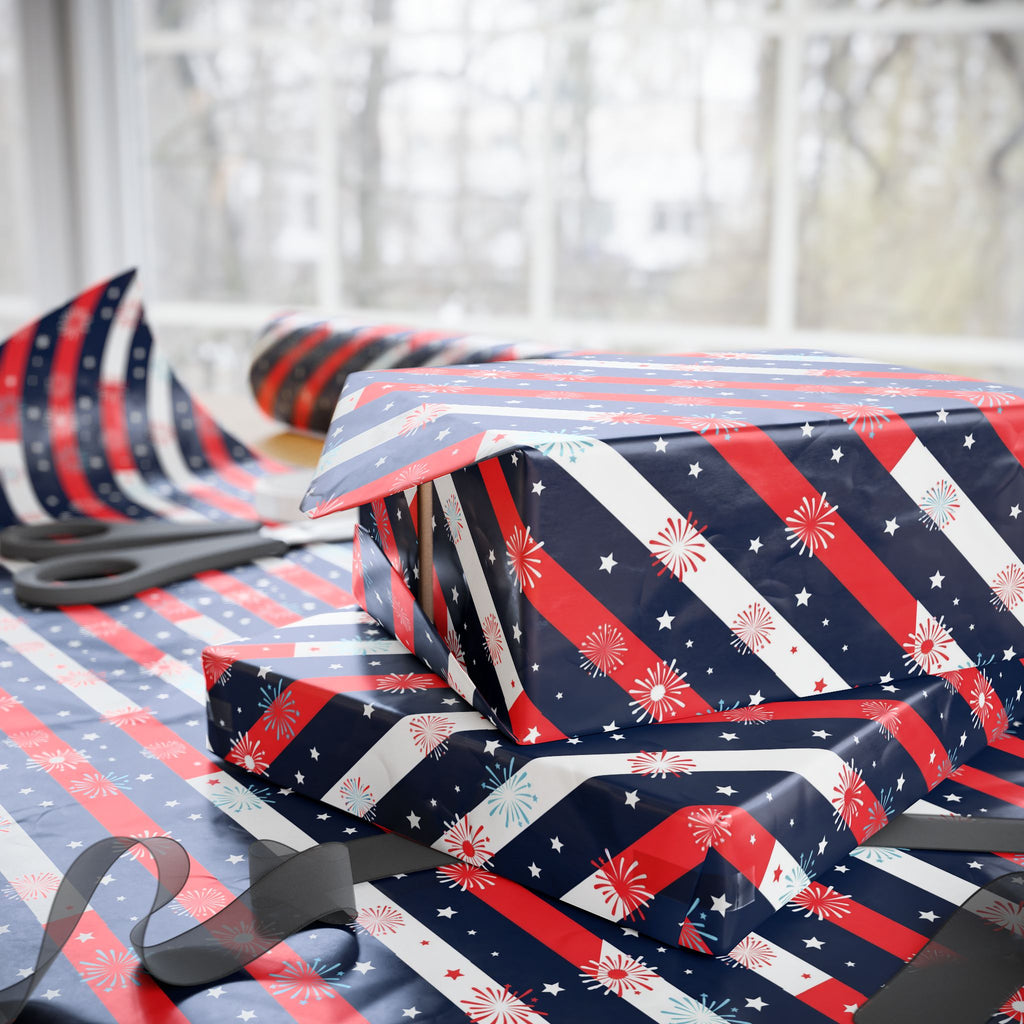 4th of July Colorblock Stripes Wrapping Paper | Holiday Gift Wrapping Paper Roll