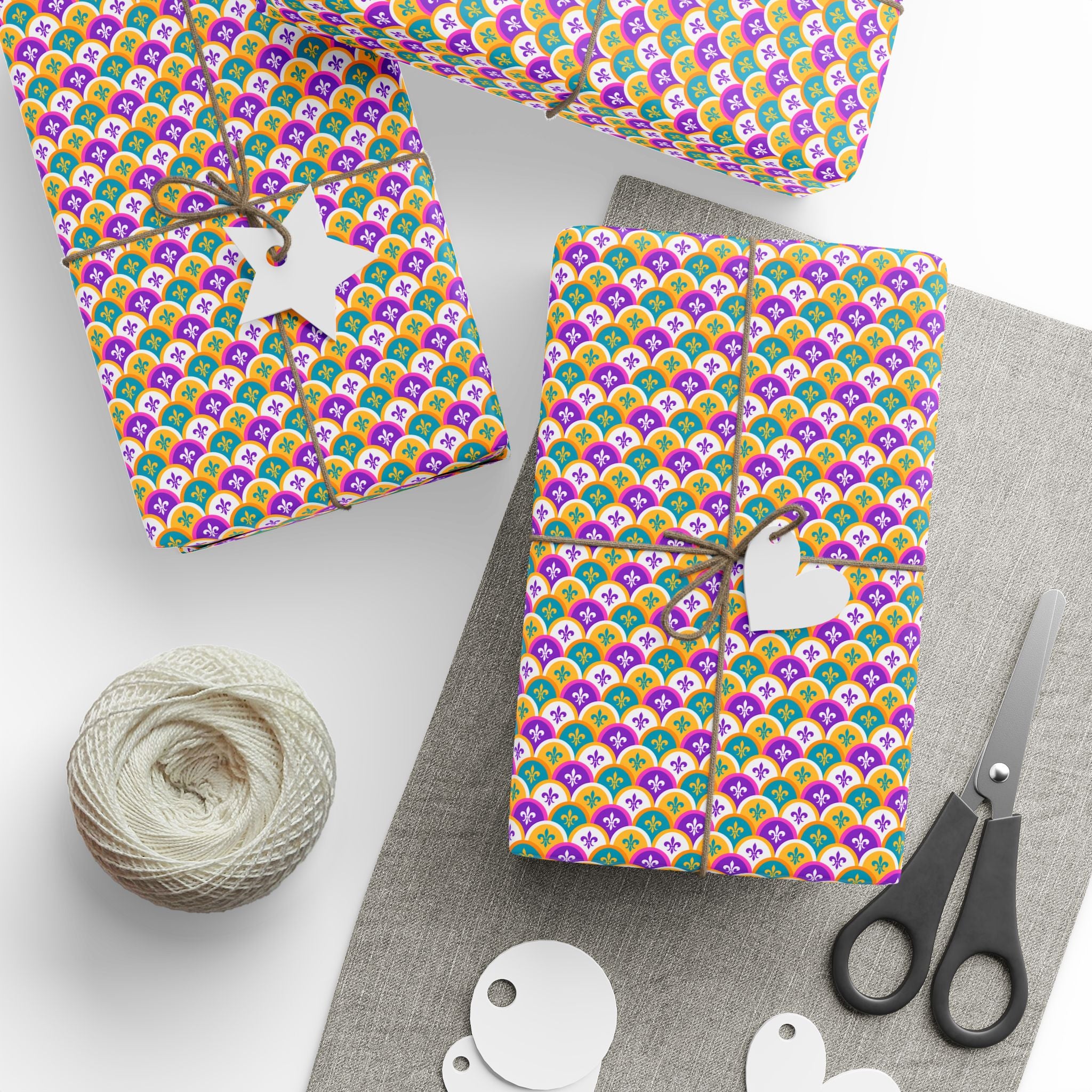Mardis Gras Fish Scale on White Wrapping Paper | Holiday Gift Wrapping Paper Roll