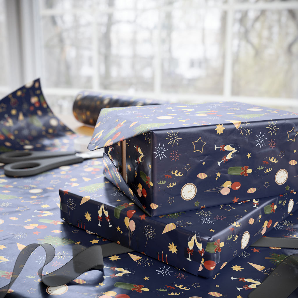 New Year's Hand Drawn Countdown Wrapping Paper - Holiday Gift Wrapping Paper Roll