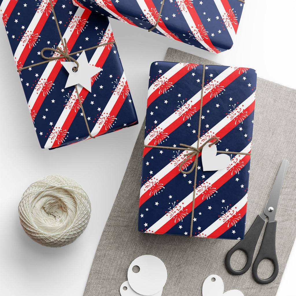 4th of July Diagonal Fireworks Wrapping Paper | Patriotic Gift Wrapping Paper Roll