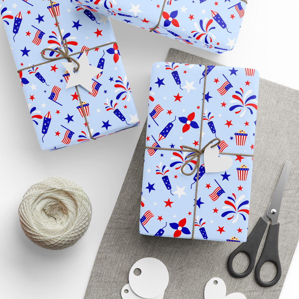 4th of July Rocket Doodles Wrapping Paper | Holiday Gift Wrapping Paper Roll