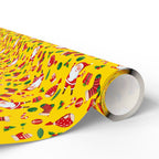 Christmas Santa's Stockings Yellow Wrapping Paper | Holiday Gift Wrapping Paper Roll