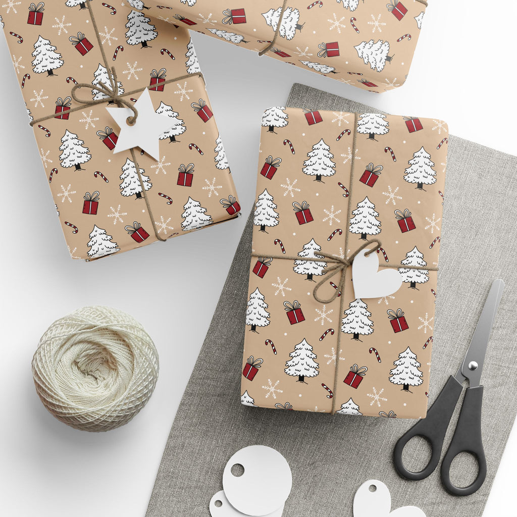 Christmas White Snowy Trees Wrapping Paper | Holiday Gift Wrapping Paper Roll