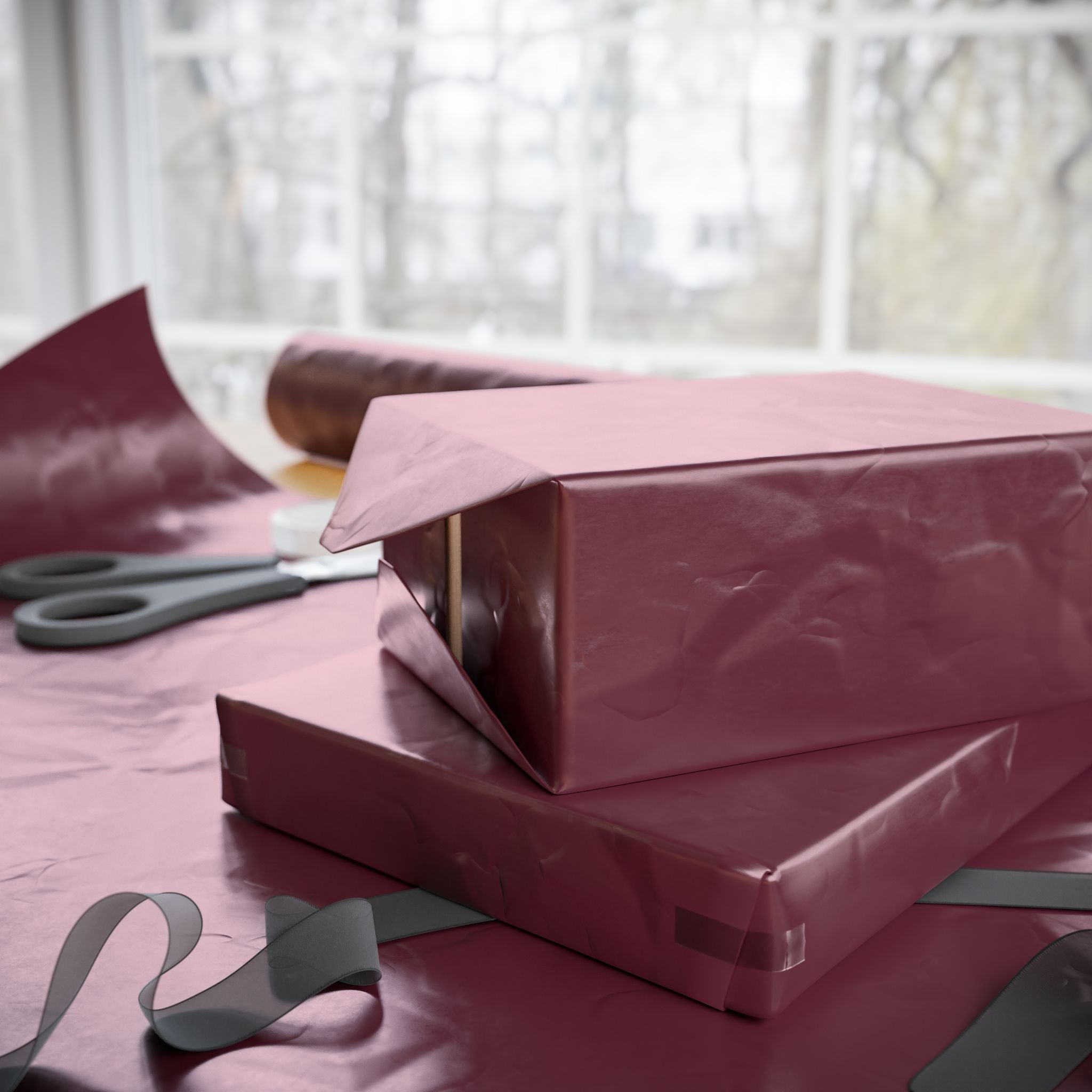 Solid Burgundy Wrapping Paper - Holiday Gift Wrapping Paper Roll