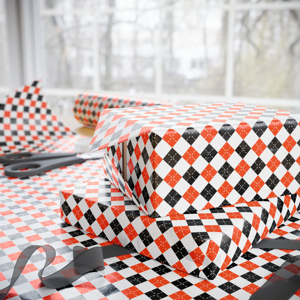 Halloween Orange & Black Checkerboard Wrapping Paper | Holiday Gift Wrapping Paper