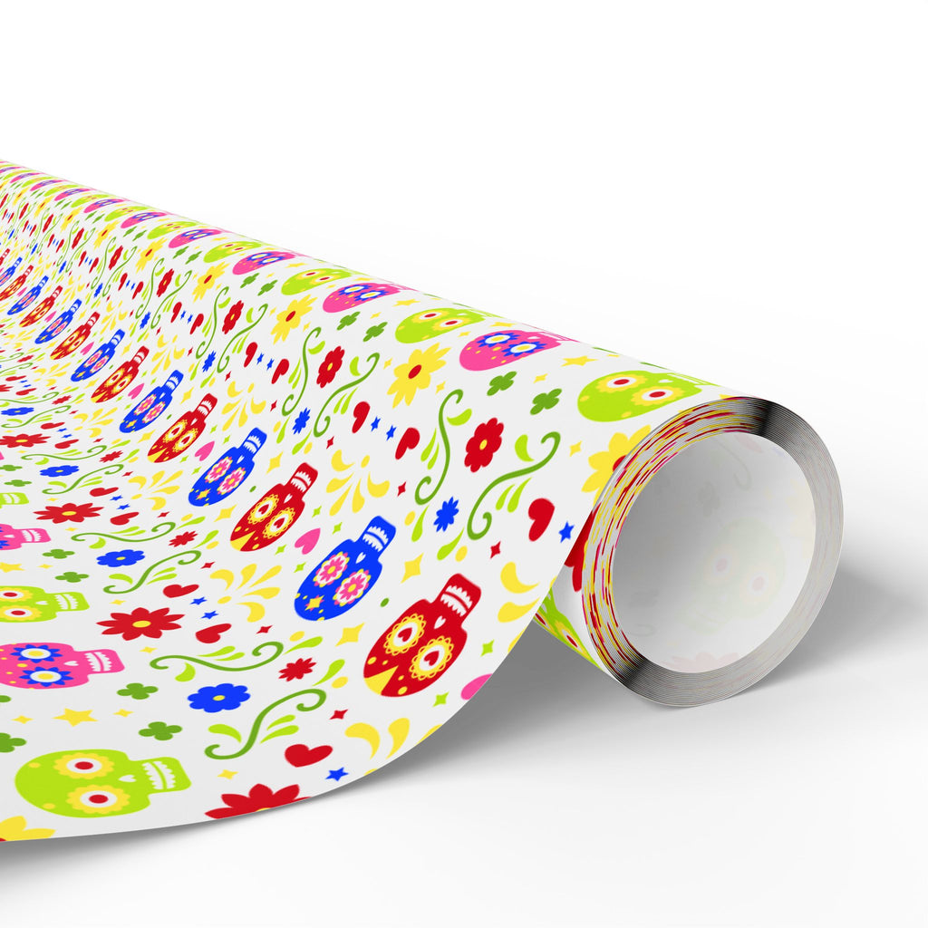 Day of the Dead Multicolor Skulls Wrapping Paper | Holiday Gift Wrapping Paper Roll