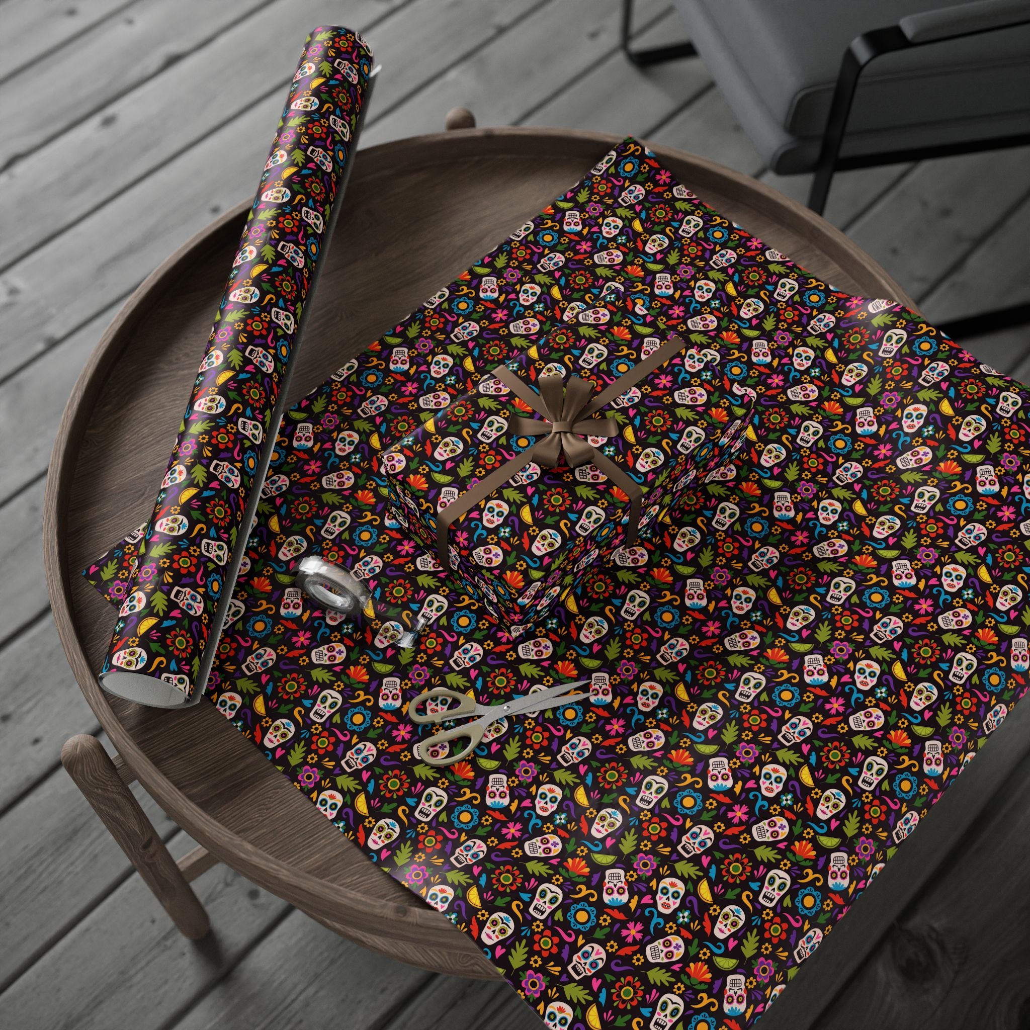 Day of the Dead Calavera Festival Wrapping Paper | Holiday Gift Wrapping Paper Roll