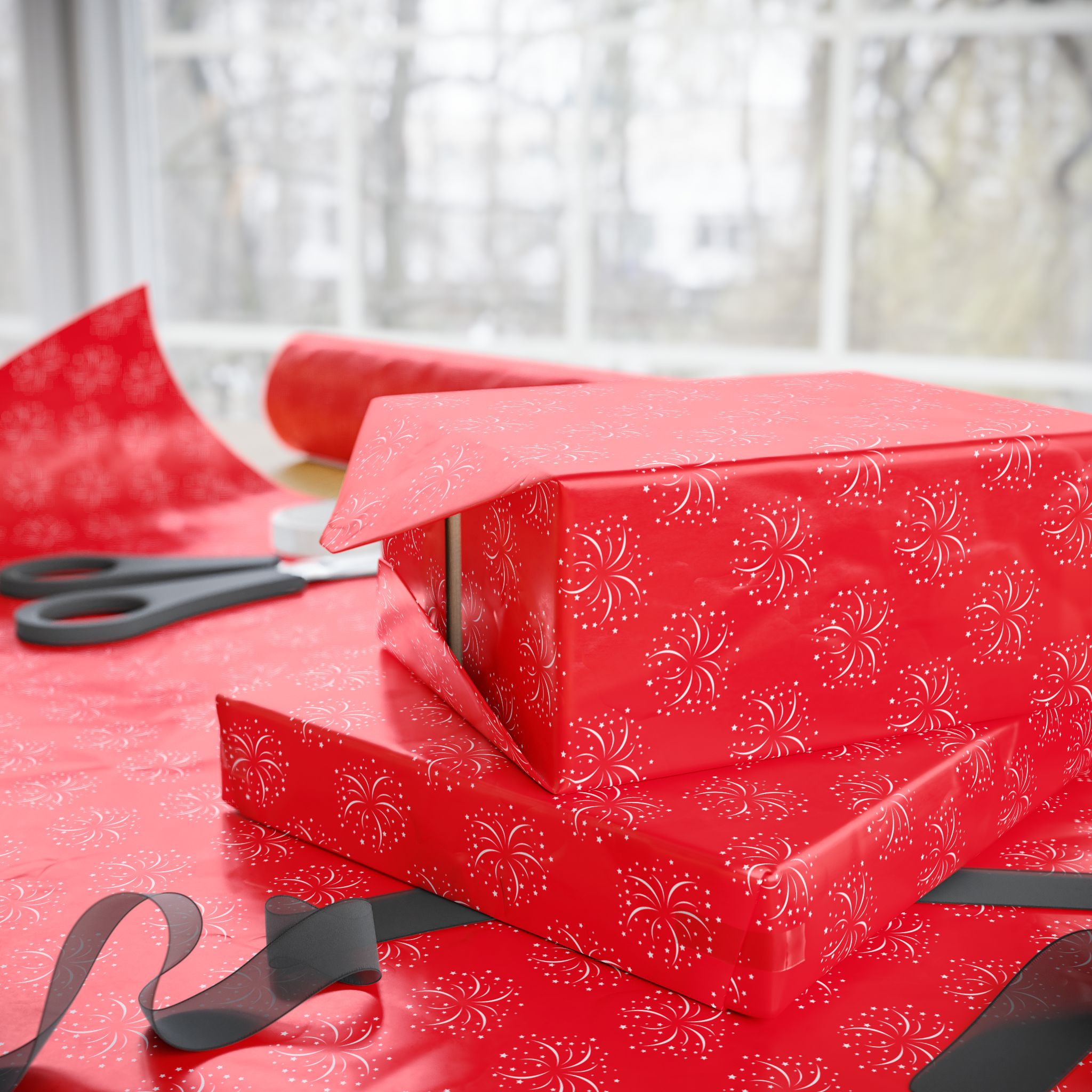 4th of July Red Fireworks Wrapping Paper | Holiday Gift Wrapping Paper Roll