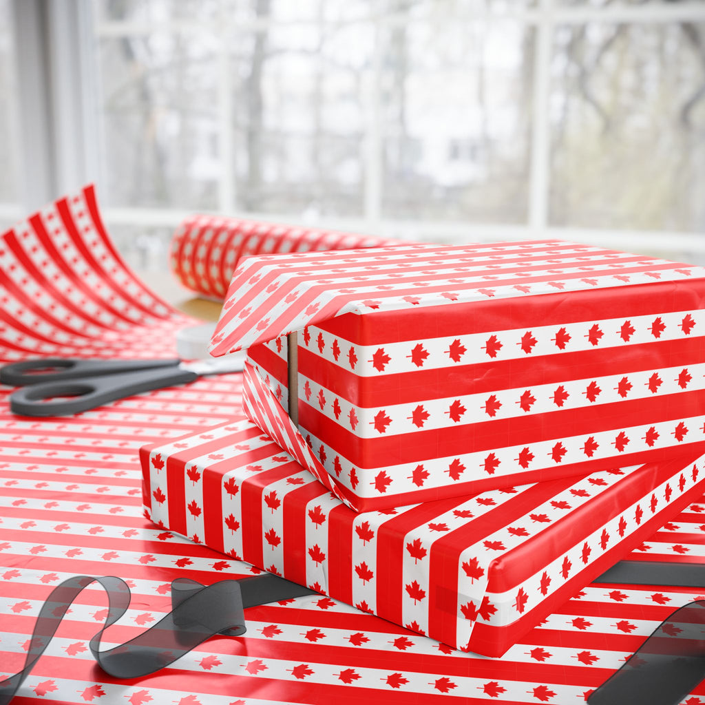 Canada Day Leaf Stripes Wrapping Paper - Holiday Gift Wrapping Paper Roll